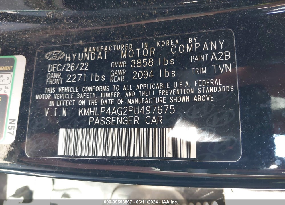 2023 HYUNDAI ELANTRA LIMITED VIN: KMHLP4AG2PU497675
