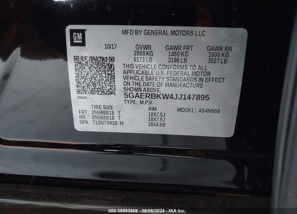 2018 BUICK ENCLAVE ESSENCE VIN: 5GAERBKW4JJ147895