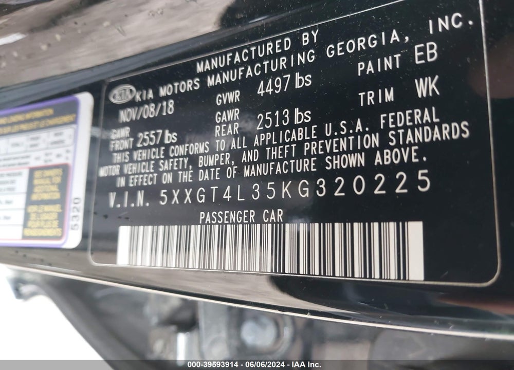 2019 KIA OPTIMA S VIN: 5XXGT4L35KG320225