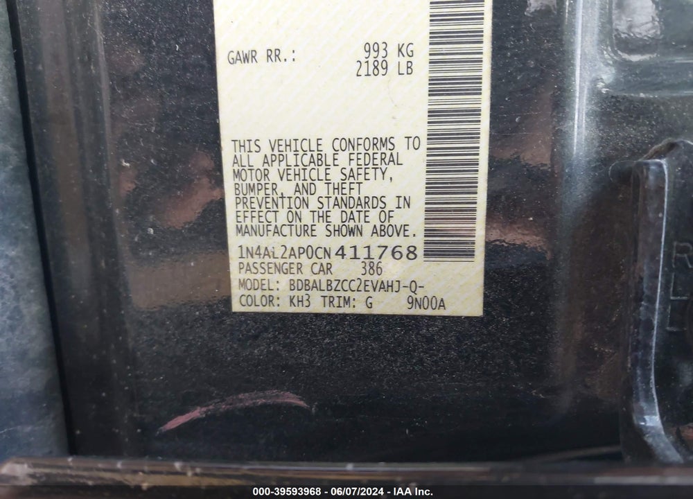 2012 NISSAN ALTIMA 2.5 S VIN: 1N4AL2AP0CN411768