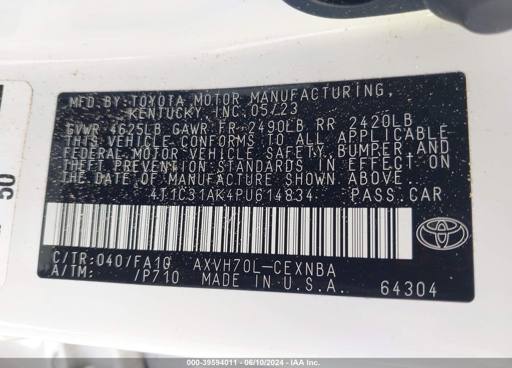 2023 TOYOTA CAMRY LE HYBRID VIN: 4T1C31AK4PU614834
