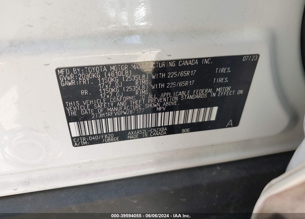 2023 TOYOTA RAV4 LE VIN: 2T3H1RFV6PW287177