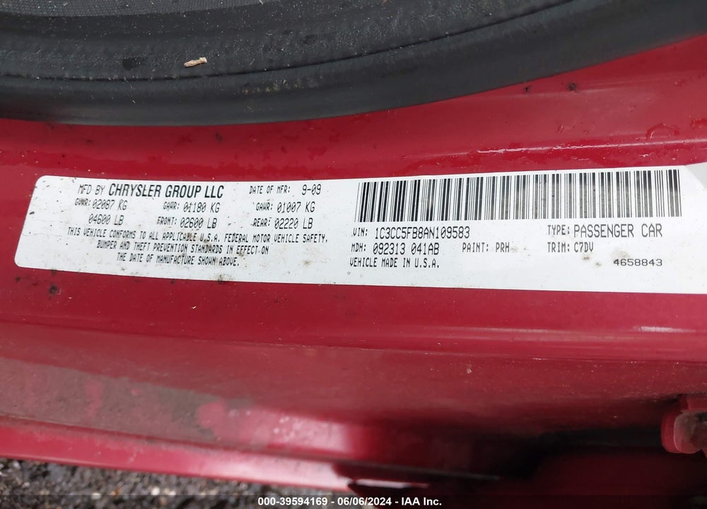 2010 CHRYSLER SEBRING LIMITED VIN: 1C3CC5FB8AN109583