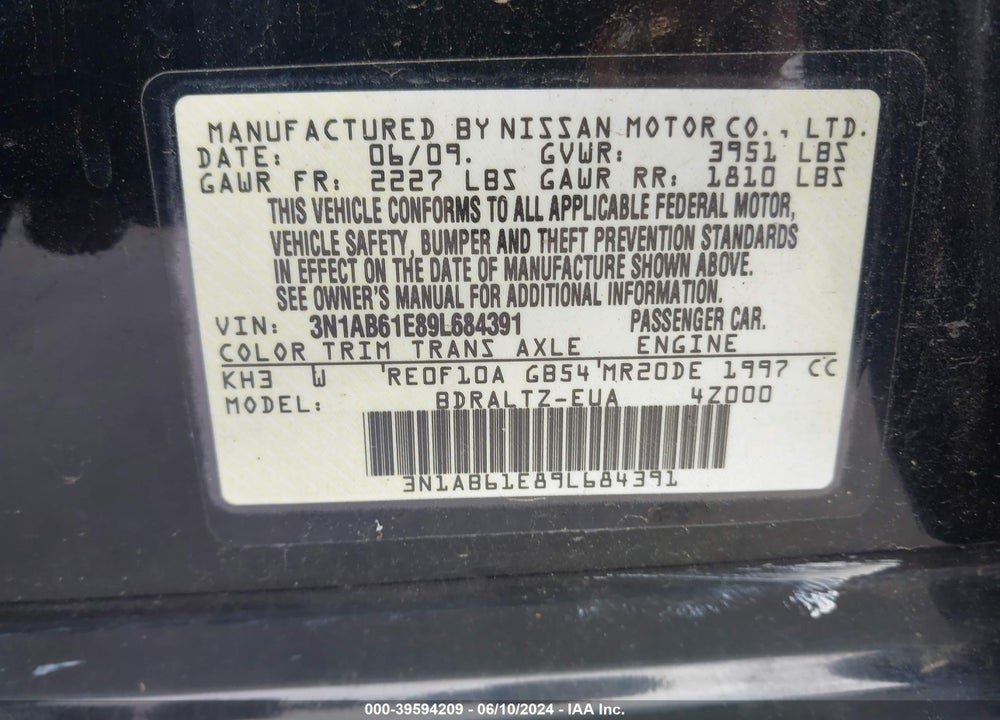 2009 NISSAN SENTRA 2.0S VIN: 3N1AB61E89L684391