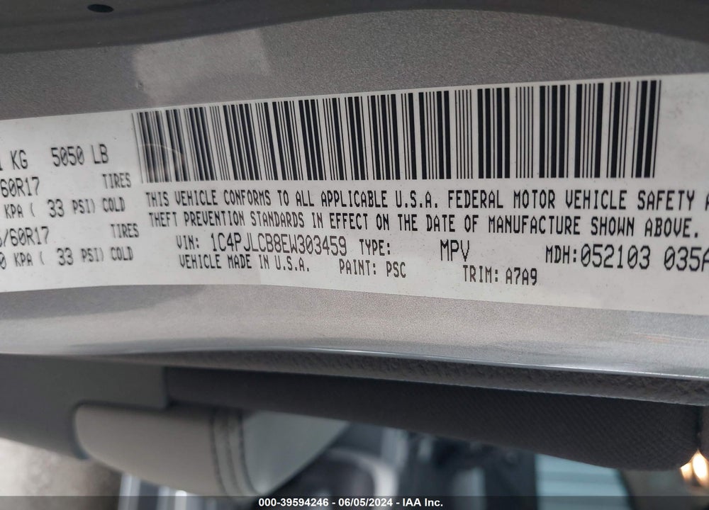 2014 JEEP CHEROKEE LATITUDE VIN: 1C4PJLCB8EW303459
