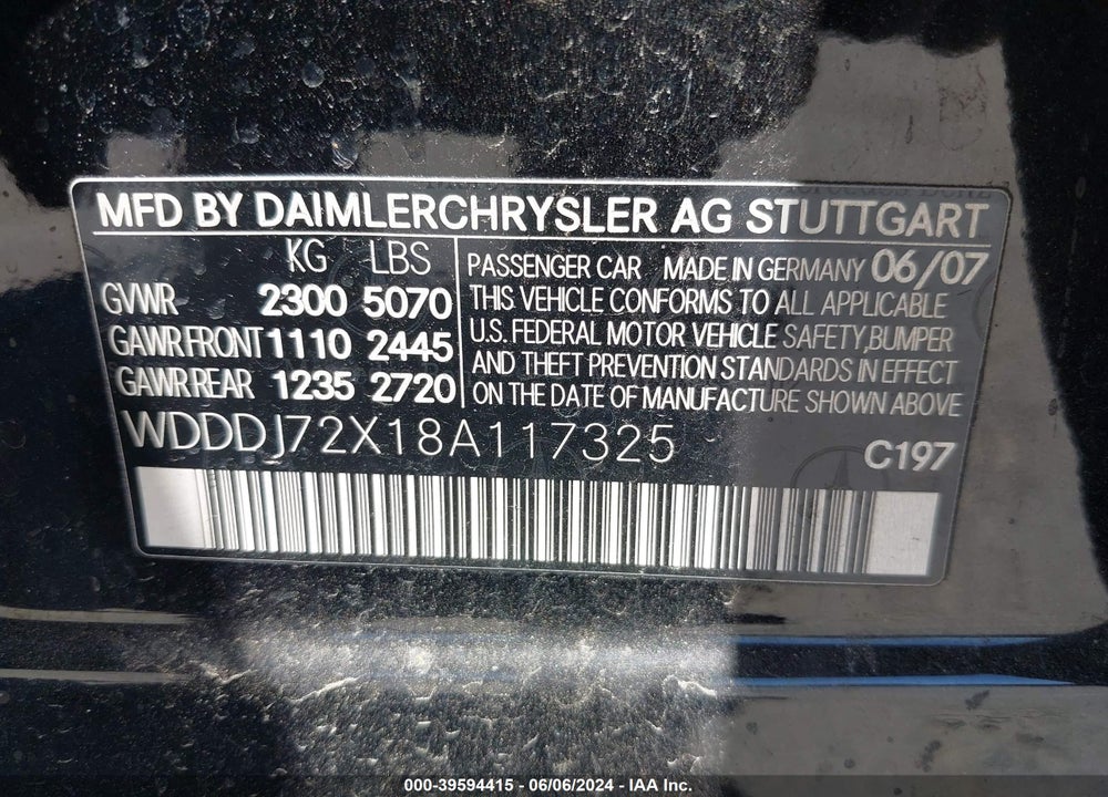 2008 MERCEDES-BENZ CLS 550 VIN: WDDDJ72X18A117325