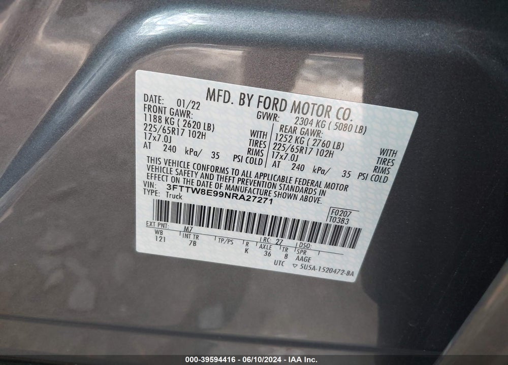 2022 FORD MAVERICK XLT VIN: 3FTTW8E99NRA27271