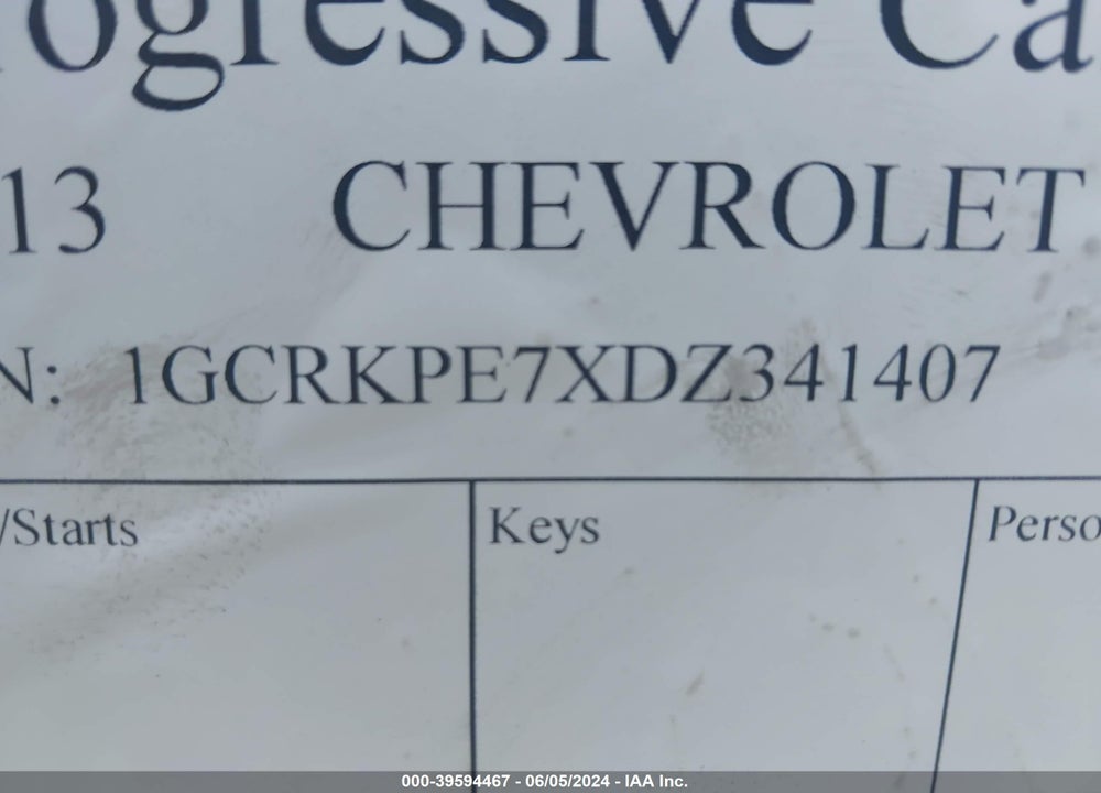 2013 CHEVROLET SILVERADO 1500 WORK TRUCK VIN: 1GCRKPE7XDZ341407