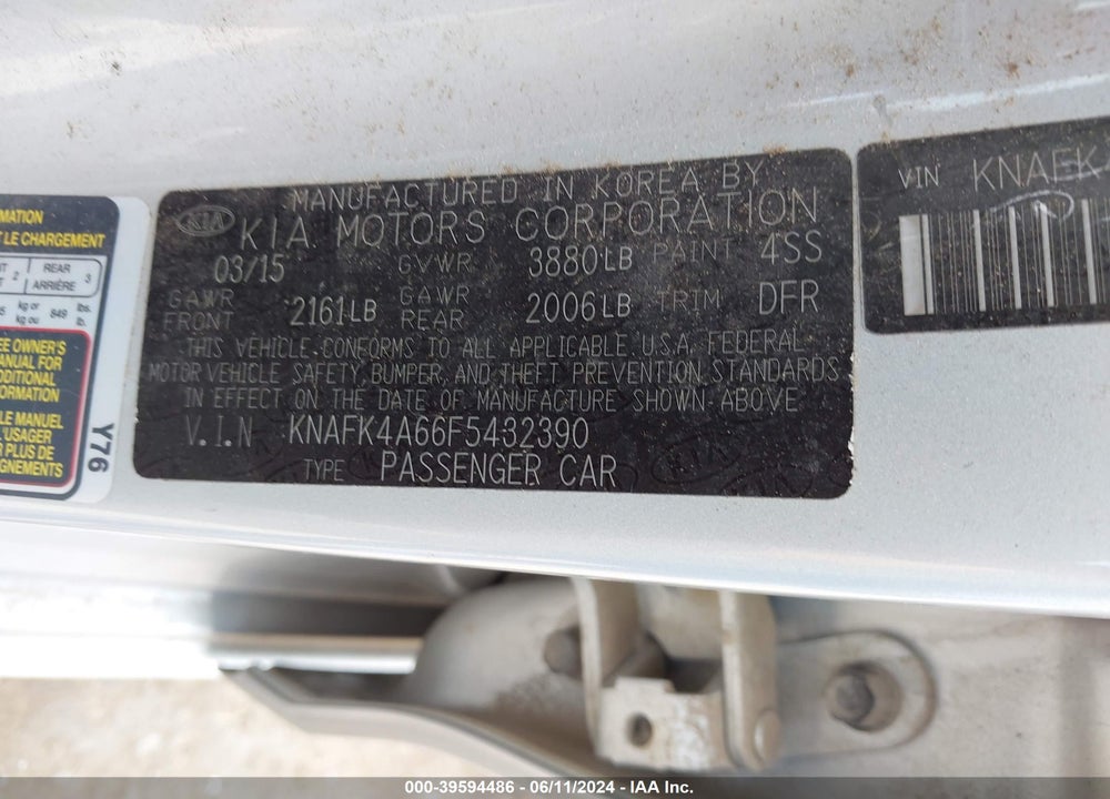 2015 KIA FORTE LX VIN: KNAFK4A66F5432390