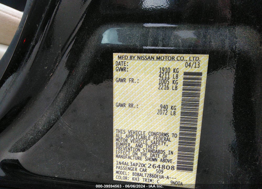 2013 NISSAN ALTIMA 2.5 SV VIN: 1N4AL3AP2DC264808
