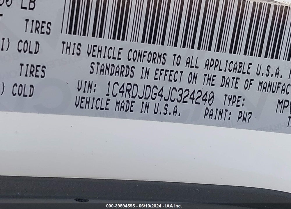 2018 DODGE DURANGO GT AWD VIN: 1C4RDJDG4JC324240