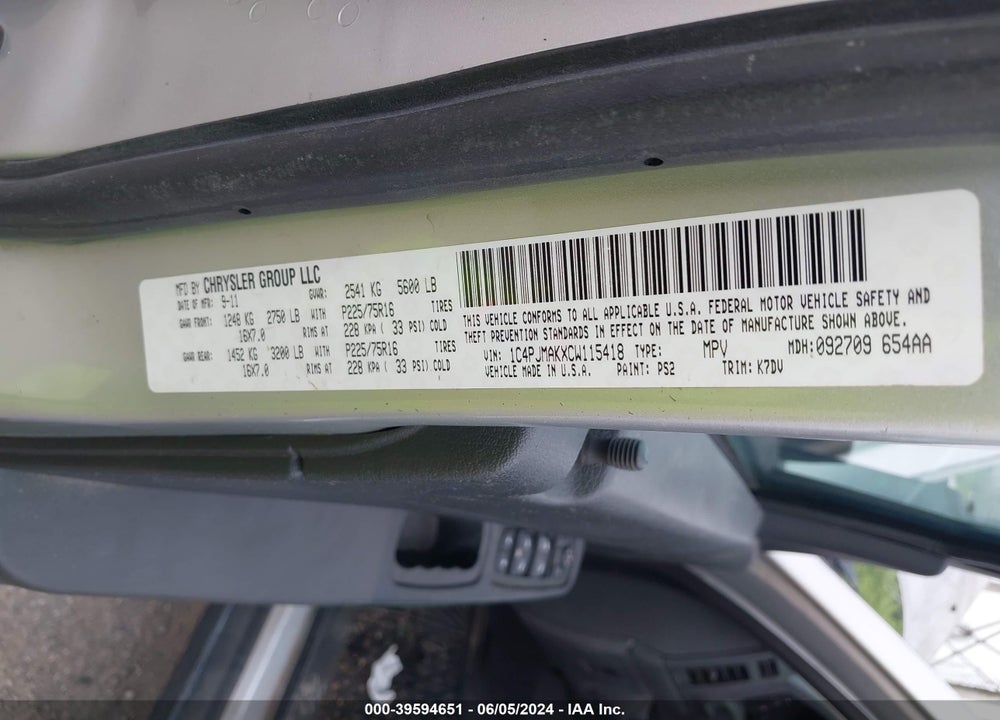 2012 JEEP LIBERTY SPORT VIN: 1C4PJMAKXCW115418