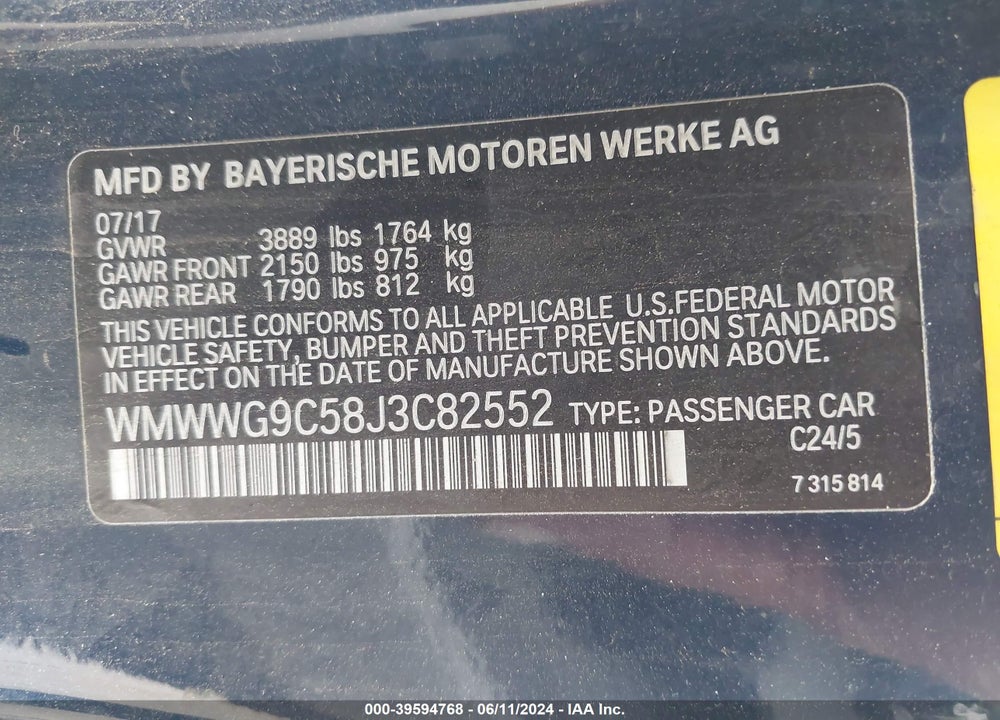 2018 MINI CONVERTIBLE COOPER S VIN: WMWWG9C58J3C82552