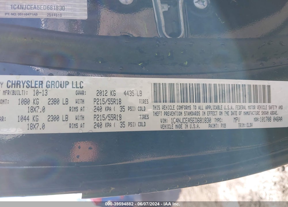 2014 JEEP COMPASS HIGH ALTITUDE VIN: 1C4NJCEA5ED681830