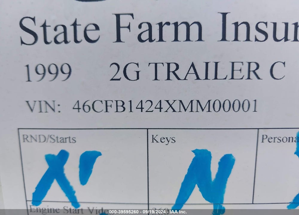 1999 2G TRAILER CO ENCLOSED VIN: 46CFB1424XMM00001