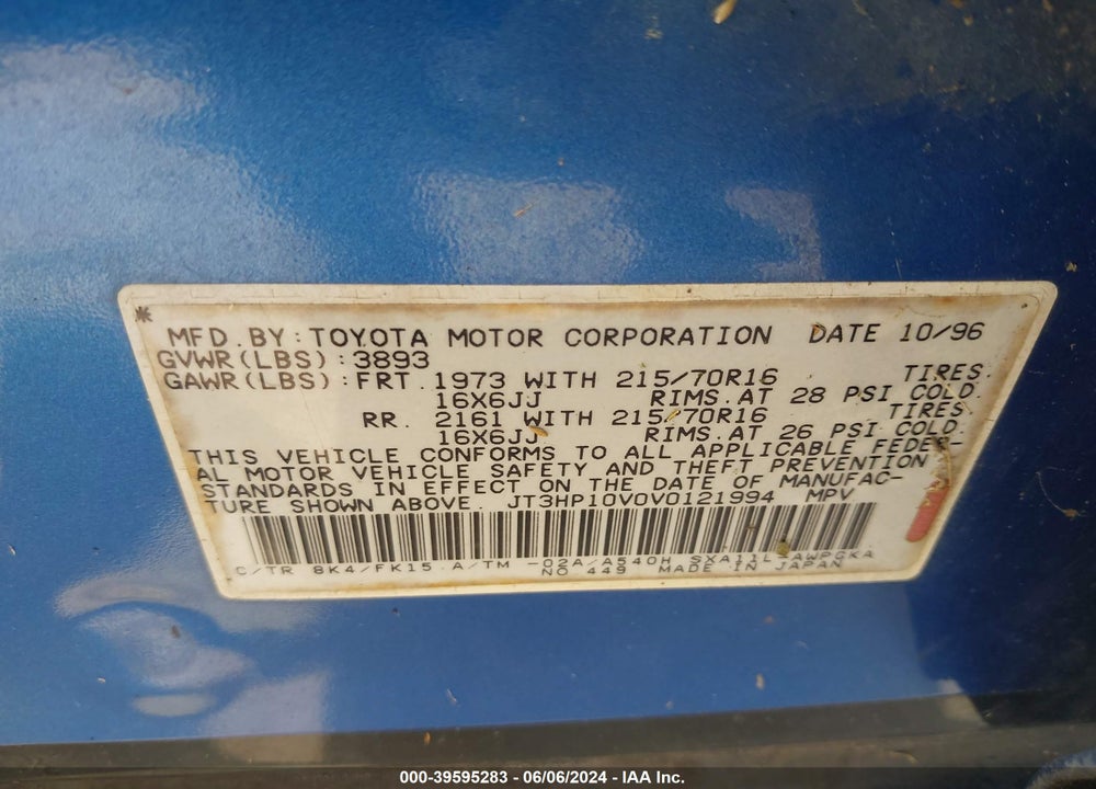1997 TOYOTA RAV4 VIN: JT3HP10V0V0121994