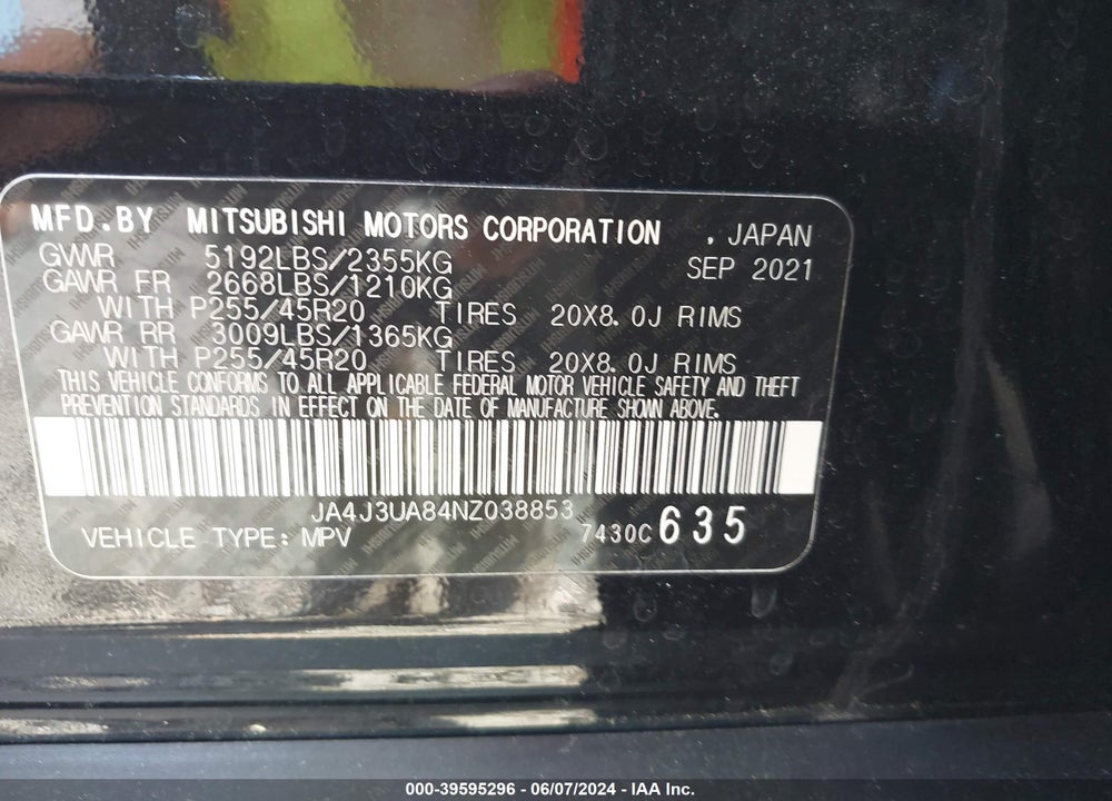 2022 MITSUBISHI OUTLANDER SE 2.5 2WD VIN: JA4J3UA84NZ038853