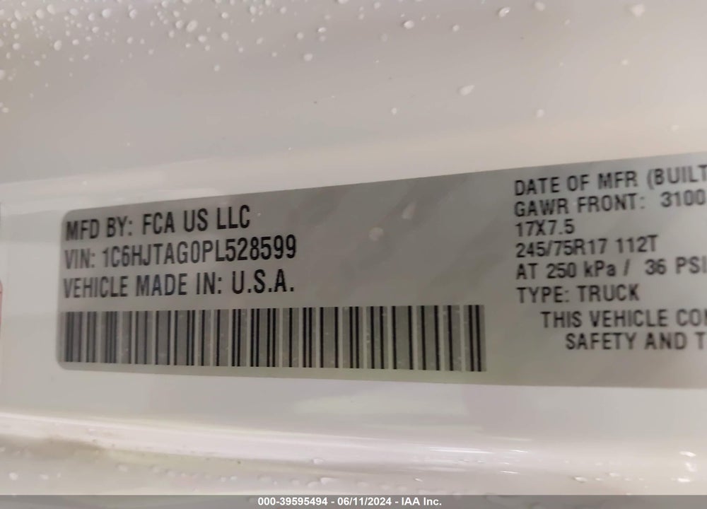 2023 JEEP GLADIATOR SPORT S 4X4 VIN: 1C6HJTAG0PL528599