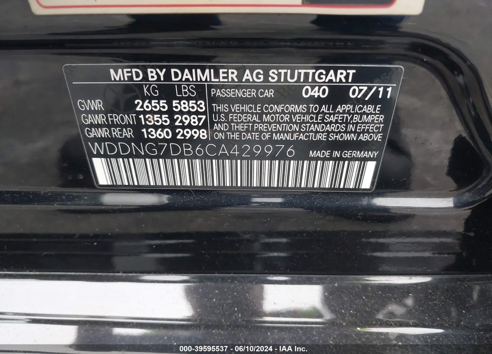 2012 MERCEDES-BENZ S 550 VIN: WDDNG7DB6CA429976