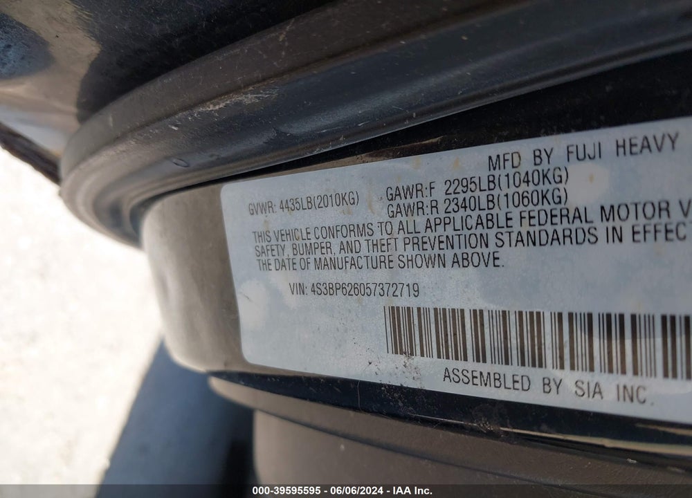 2005 SUBARU LEGACY 2.5I LIMITED VIN: 4S3BP626057372719