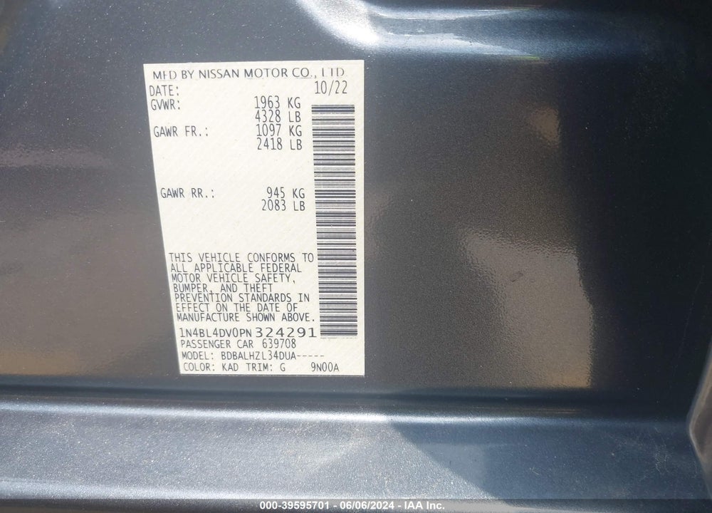 2023 NISSAN ALTIMA VIN: 1N4BL4DV0PN324291
