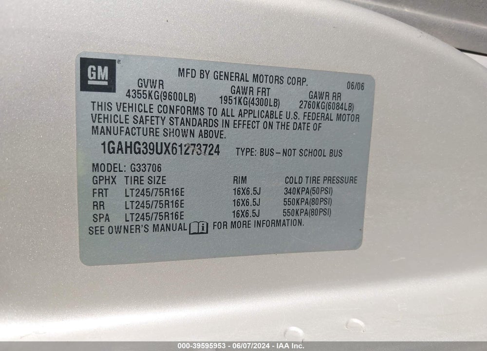 2006 CHEVROLET EXPRESS LS VIN: 1GAHG39UX61273724