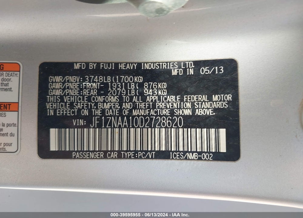 2013 SCION FR-S VIN: JF1ZNAA10D2728620