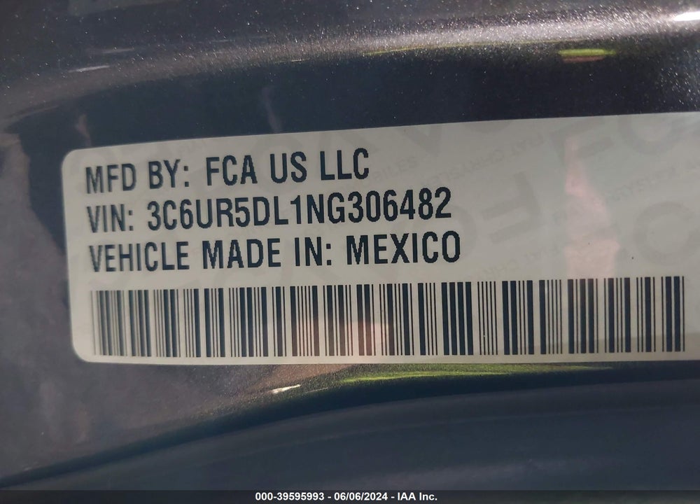 2022 RAM 2500 BIG HORN 4X4 6'4 BOX VIN: 3C6UR5DL1NG306482