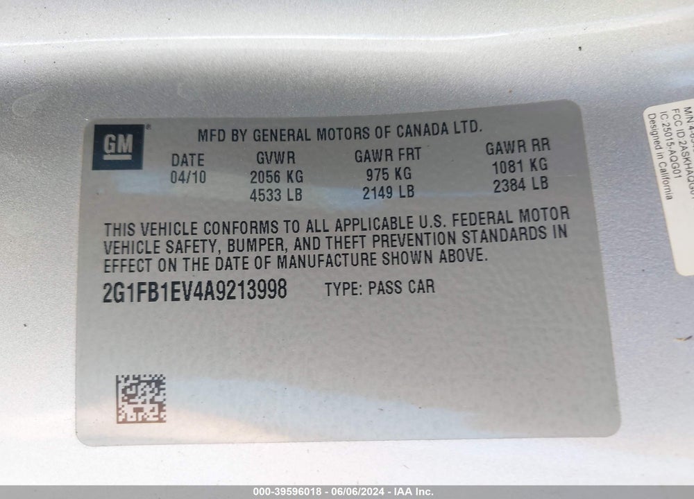 2010 CHEVROLET CAMARO 1LT VIN: 2G1FB1EV4A9213998