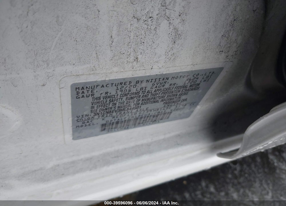 2021 NISSAN VERSA SV XTRONIC CVT VIN: 3N1CN8EV3ML844501