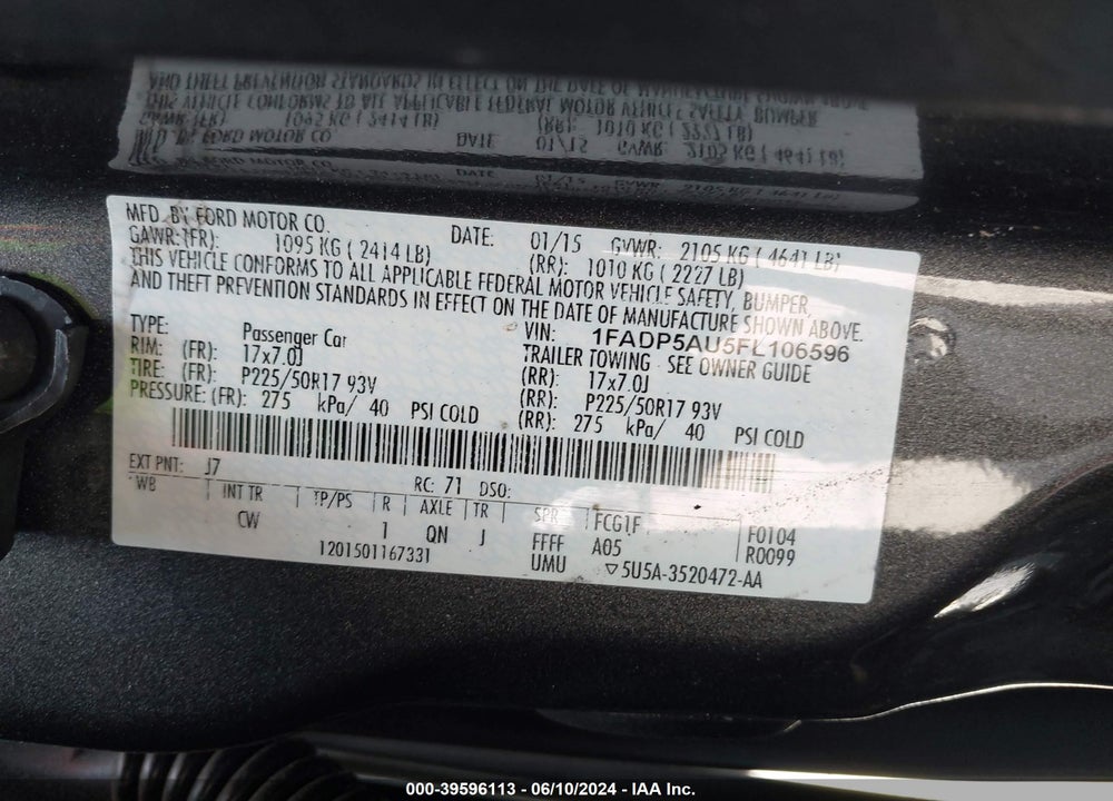 2015 FORD C-MAX HYBRID SE VIN: 1FADP5AU5FL106596