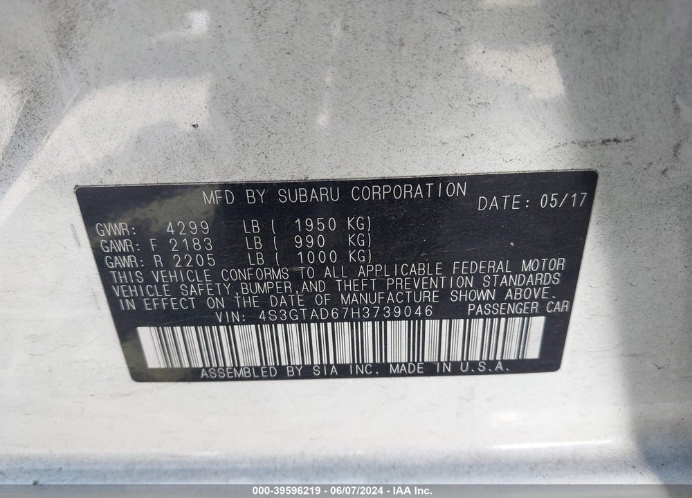 2017 SUBARU IMPREZA 2.0I PREMIUM VIN: 4S3GTAD67H3739046
