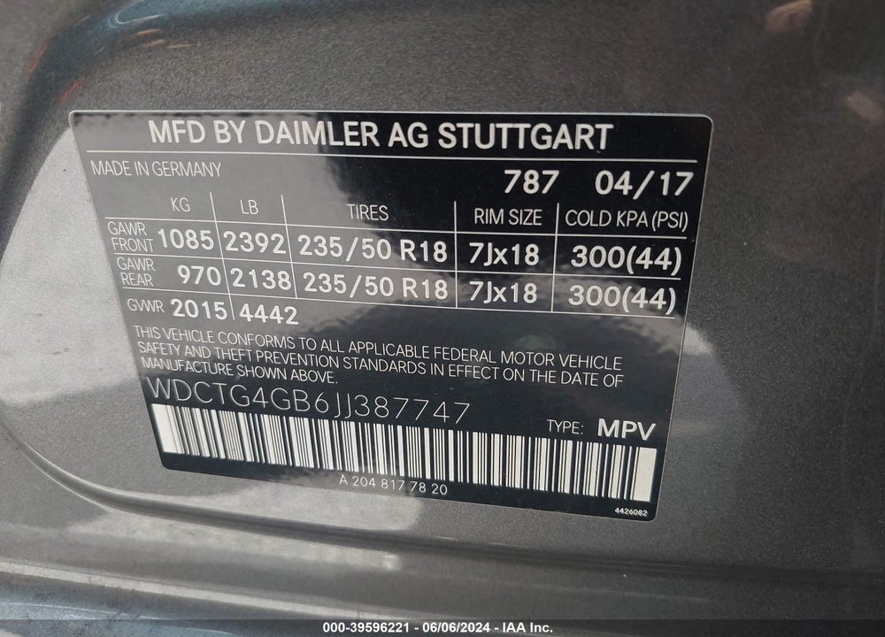 2018 MERCEDES-BENZ GLA 250 4MATIC VIN: WDCTG4GB6JJ387747