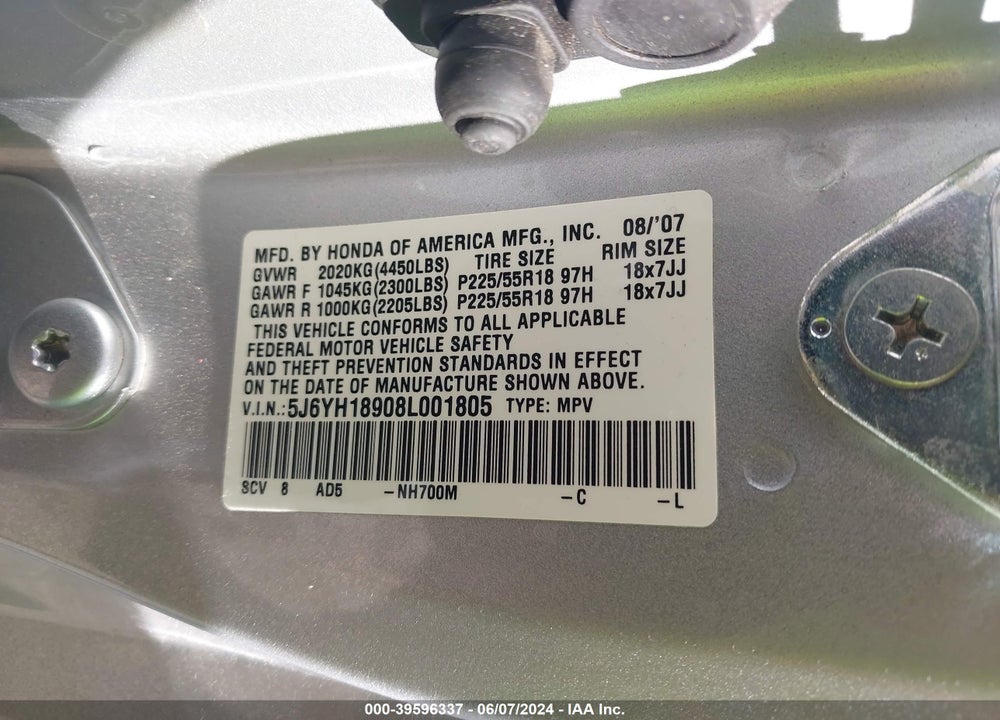 2008 HONDA ELEMENT SC VIN: 5J6YH18908L001805