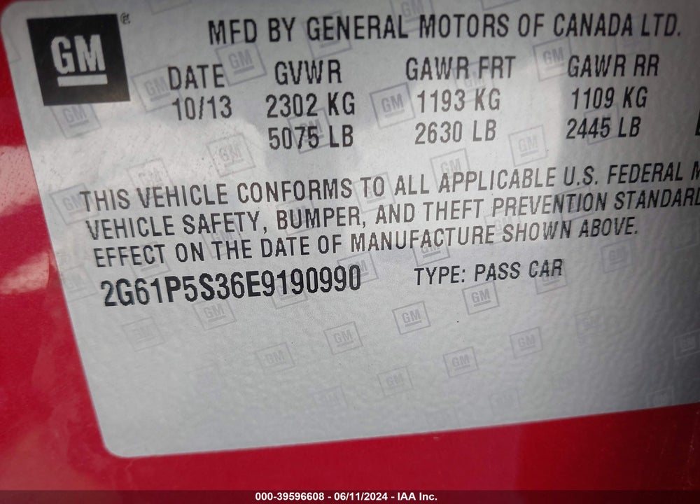2014 CADILLAC XTS PREMIUM VIN: 2G61P5S36E9190990