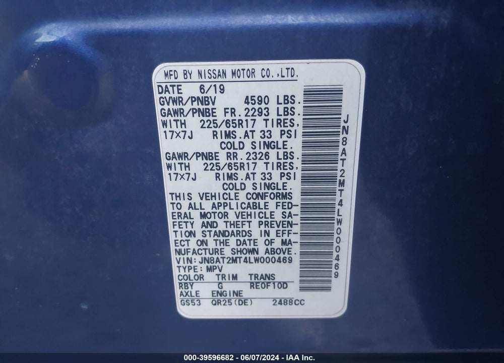 2020 NISSAN ROGUE S FWD VIN: JN8AT2MT4LW000469