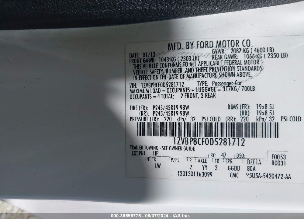 2013 FORD MUSTANG GT PREMIUM VIN: 1ZVBP8CF0D5281712