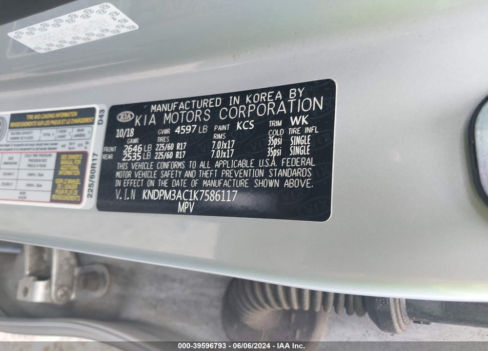 2019 KIA SPORTAGE LX VIN: KNDPM3AC1K7586117