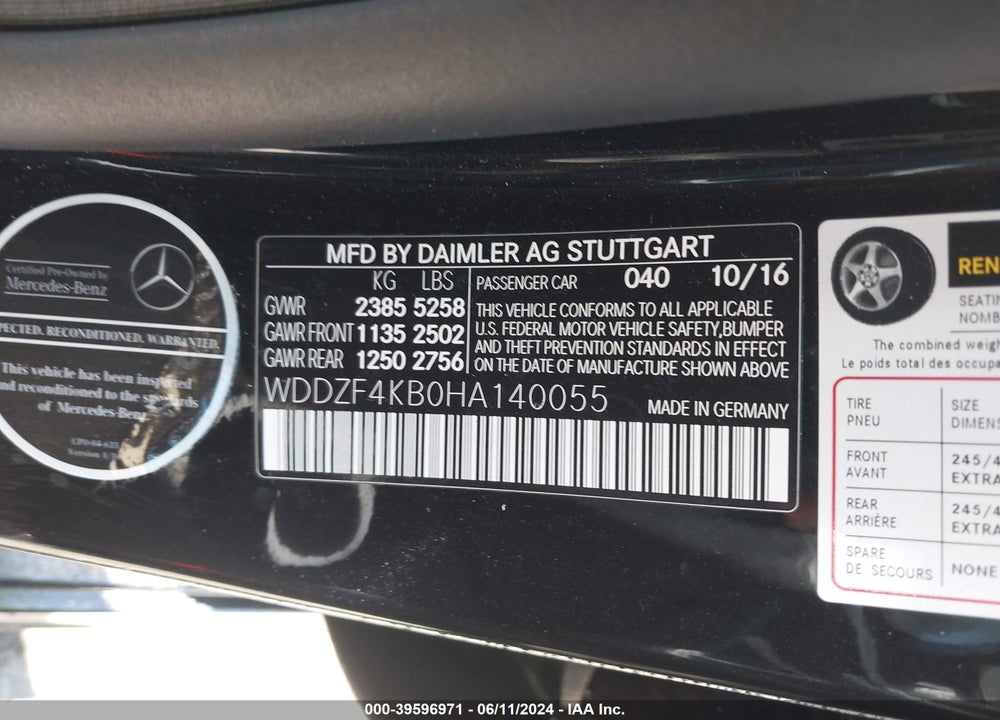 2017 MERCEDES-BENZ E 300 4MATIC VIN: WDDZF4KB0HA140055