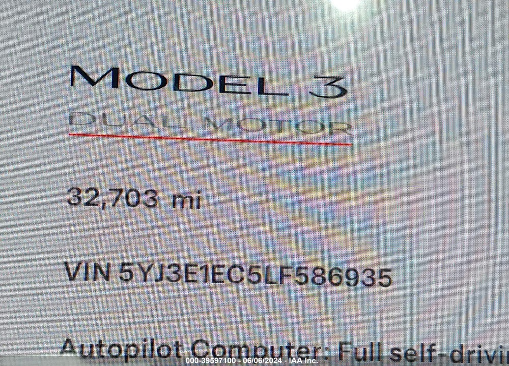 2020 TESLA MODEL 3 PERFORMANCE DUAL MOTOR ALL-WHEEL DRIVE VIN: 5YJ3E1EC5LF586935