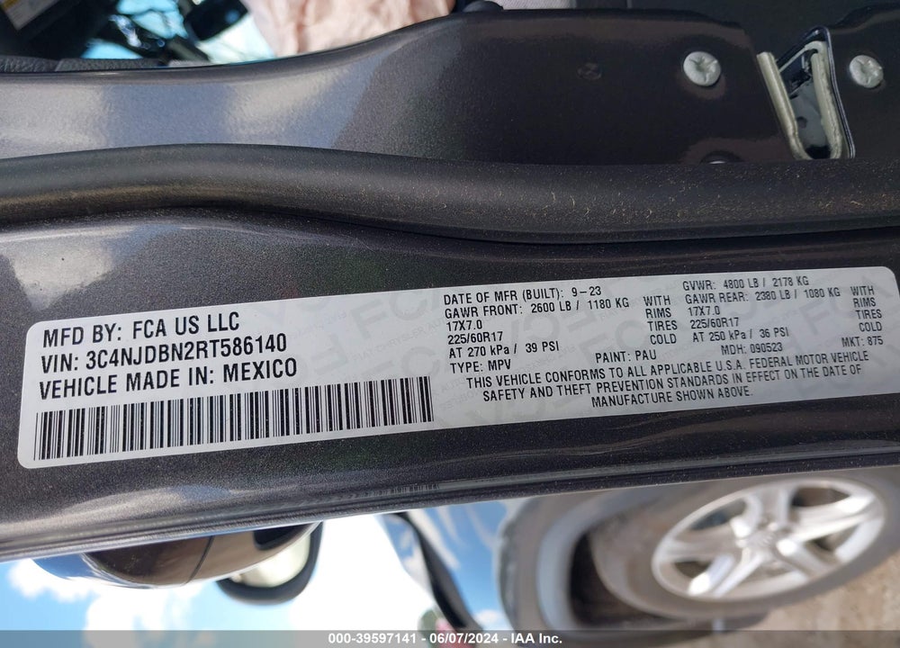 2024 JEEP COMPASS LATITUDE 4X4 VIN: 3C4NJDBN2RT586140