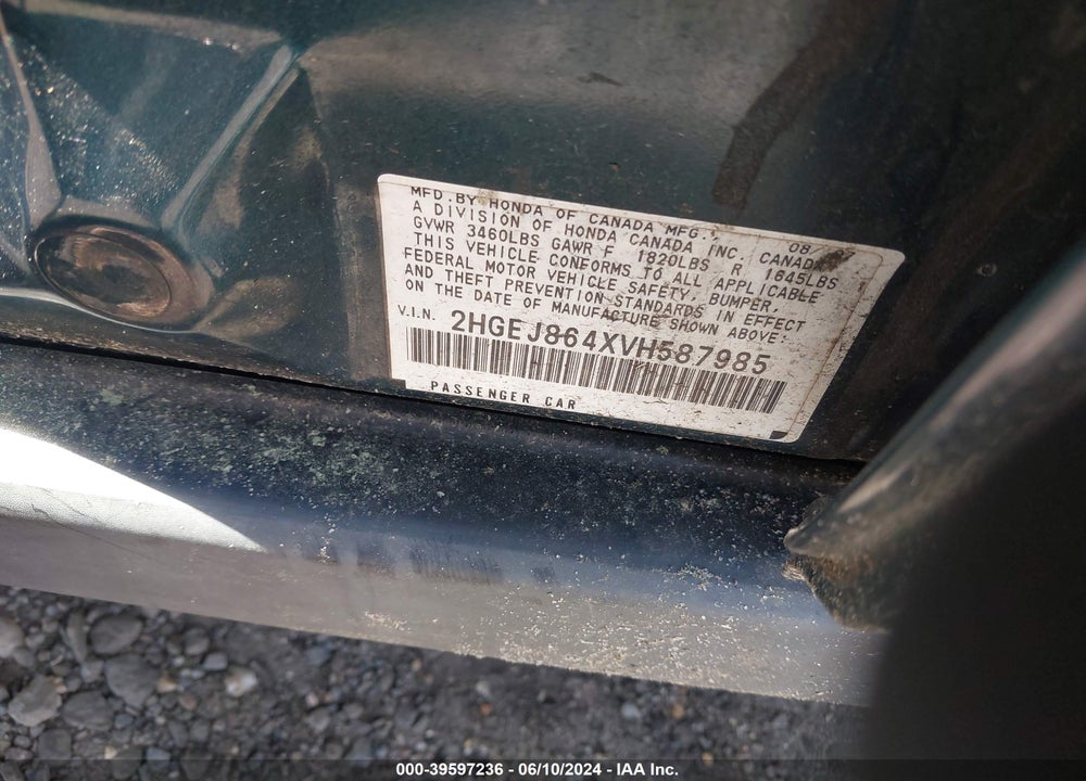 1997 HONDA CIVIC EX VIN: 2HGEJ864XVH587985