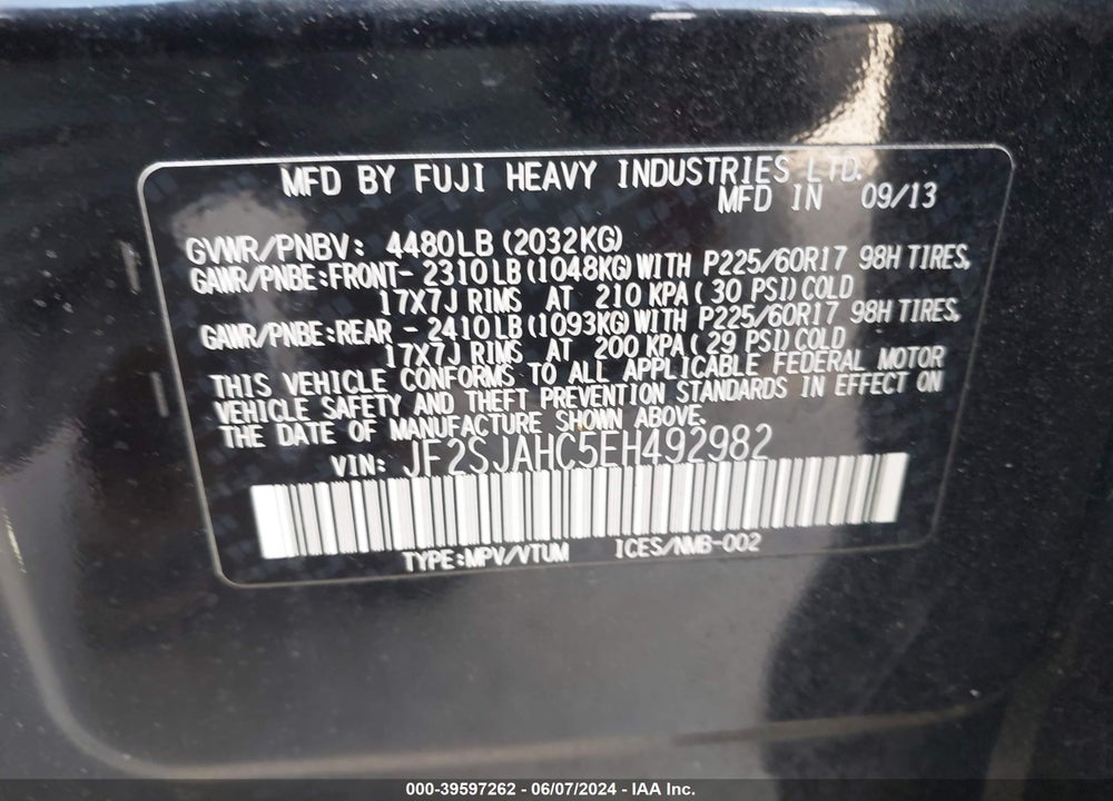2014 SUBARU FORESTER 2.5I LIMITED VIN: JF2SJAHC5EH492982