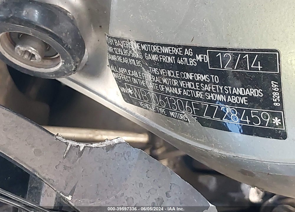2015 BMW K1600 GTL/EXC VIN: WB1061306FZZ28459