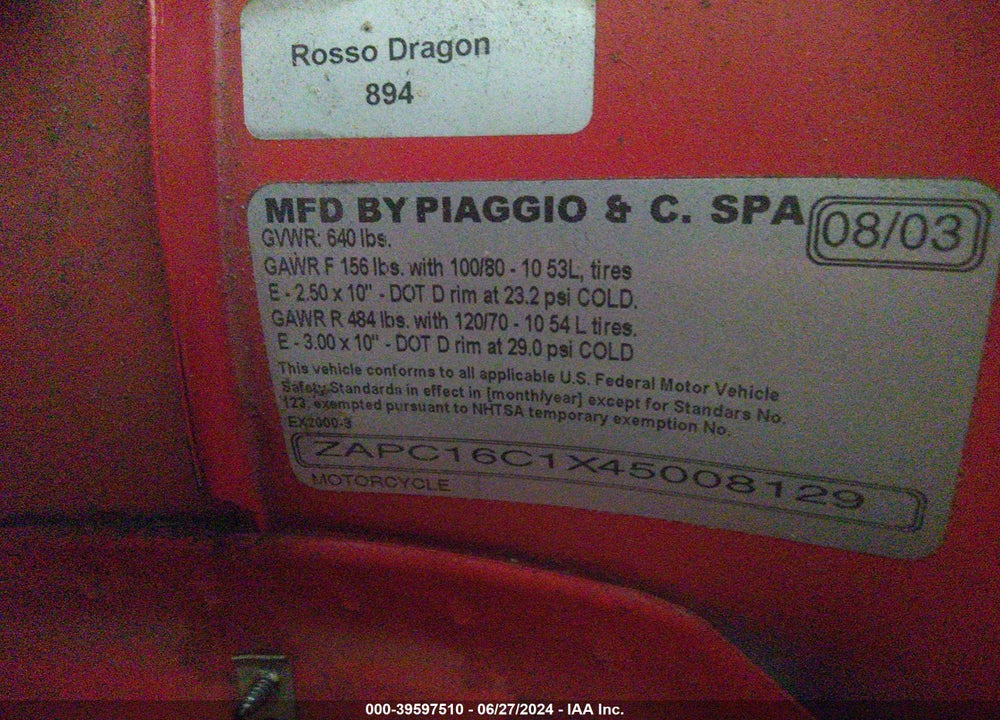 2004 VESPA C161C VIN: ZAPC16C1X45008129