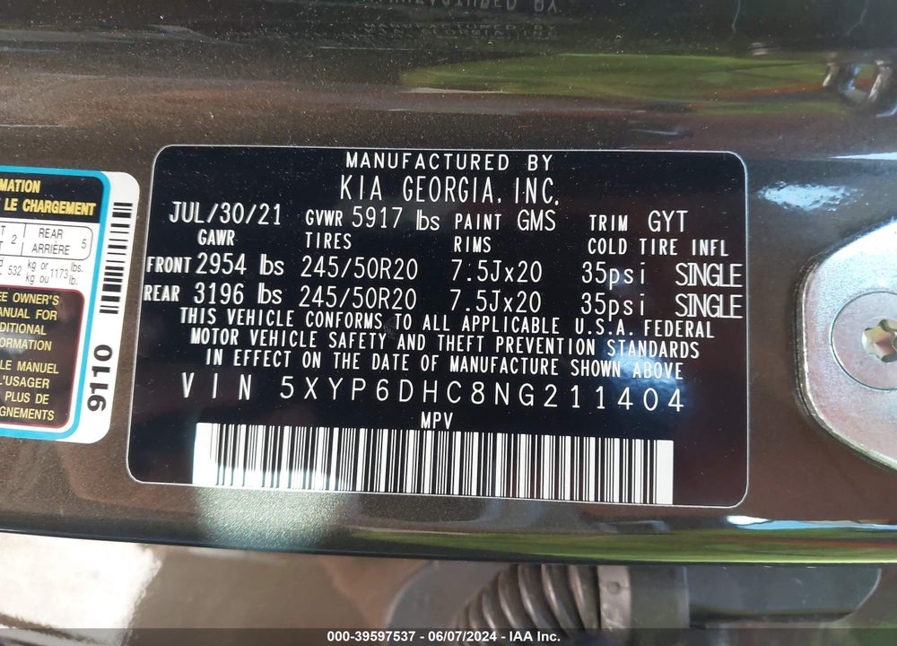 2022 KIA TELLURIDE S VIN: 5XYP6DHC8NG211404