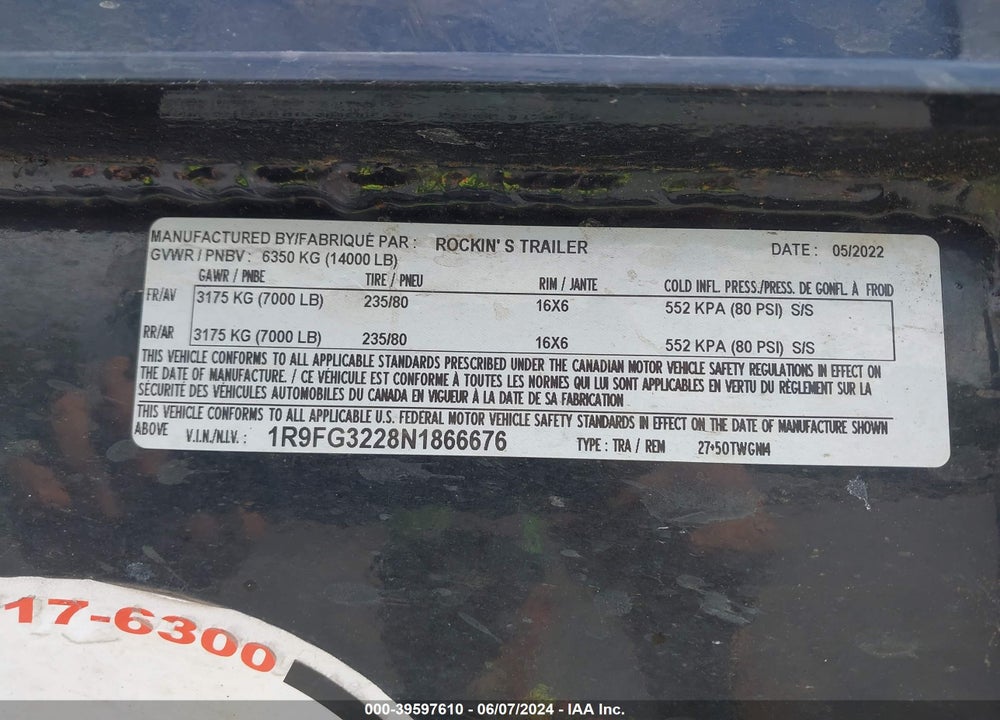 2022 TRAILER ROCK ROCKIN VIN: 1R9FG3228N1866676