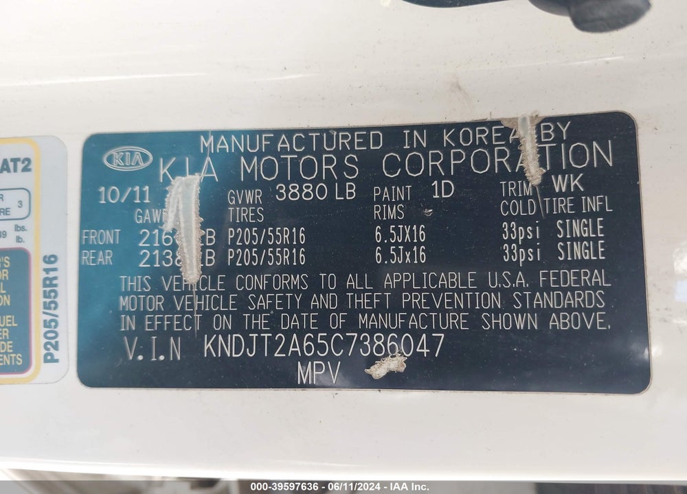 2012 KIA SOUL VIN: KNDJT2A65C7386047