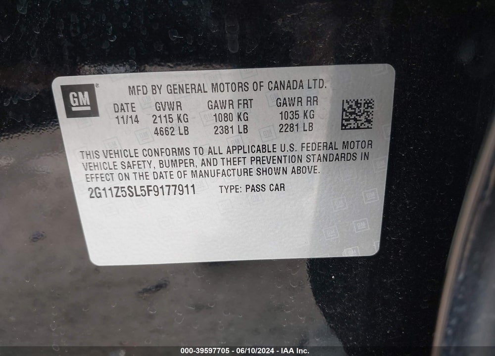 2015 CHEVROLET IMPALA LS VIN: 2G11Z5SL5F9177911