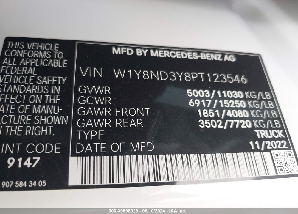 2023 MERCEDES-BENZ SPRINTER 3500XD HIGH ROOF 4-CYL DIESEL HO VIN: W1Y8ND3Y8PT123546